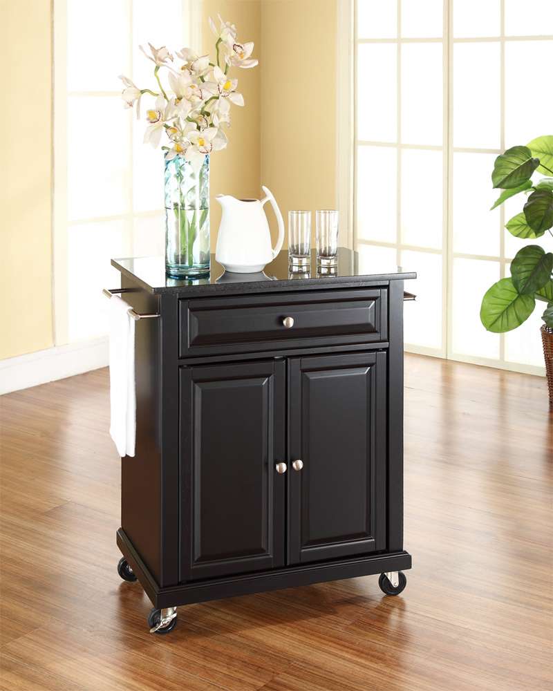 Crosley Furniture - Solid Black Granite Top Portable Kitchen Cart/Island in Black Finish - KF30024EBK veiw 3