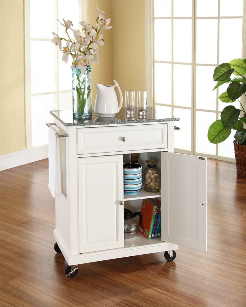 Crosley Furniture - Solid Granite Top Portable Kitchen Cart/Island in White Finish - KF30023EWH veiw 3