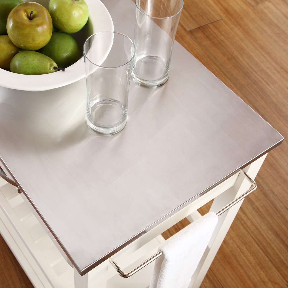 Crosley Furniture - Stainless Steel Top Kitchen Cart/Island With Optional Stool Storage in White Finish - KF30052WH veiw 6