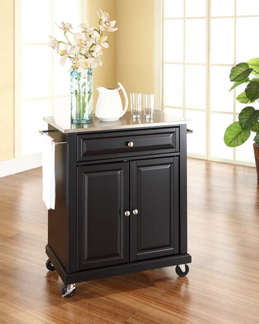 Crosley Furniture - Stainless Steel Top Portable Kitchen Cart/Island in Black Finish - KF30022EBK veiw 2