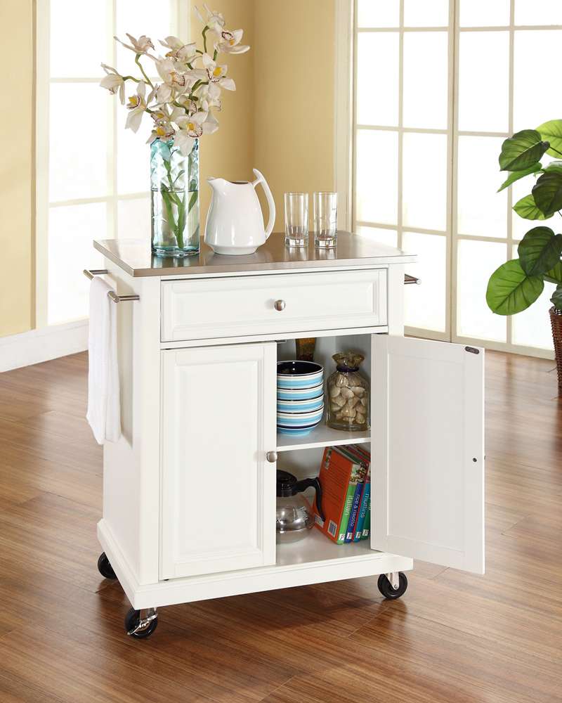 Crosley Furniture - Stainless Steel Top Portable Kitchen Cart/Island in White Finish - KF30022EWH veiw 3