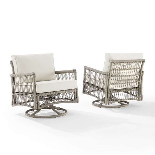 Crosley Furniture - Thatcher 2Pc Outdoor Wicker Swivel Rocker Chair Set Creme/Driftwood - 2 Swivel Rockers - KO70435DW-CR_CLOSEOUT veiw 2