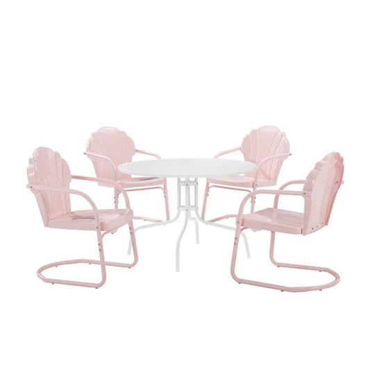 Crosley Furniture - Tulip 5 Piece Outdoor Dining Set Pastel Pink Gloss/White Satin - Dining Table & 4 Chairs - KO10014PI view 2