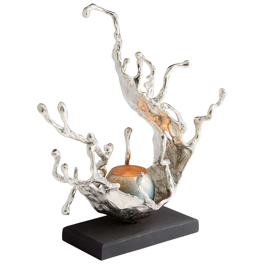 Cyan Design - Aqueous Candleholder in Nickel and Blue Mist Glass - 10204 veiw 1