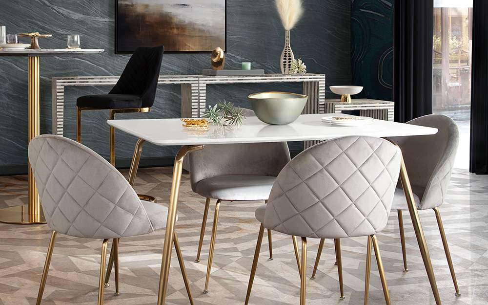 Diamond Sofa - Chance White Lacquer Top Rectangular Dining Table w/ Brushed Gold Metal Legs - CHANCEDTWHGD_CLOSEOUT veiw 3