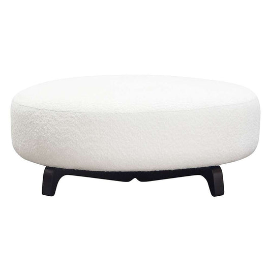 Diamond Sofa - Vesper Round Ottoman in Faux White Shearling w/ Black Wood Leg Base - VESPEROTWH veiw 2