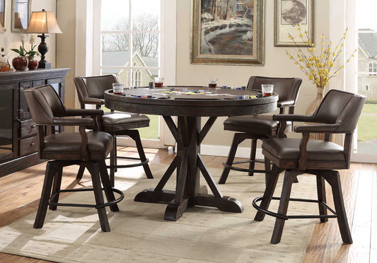 ECI Furniture - Complete Gettysburg Round Pub Game Table Complete, Dark Distressed - 1475-05-RPGT/RPGB view 2