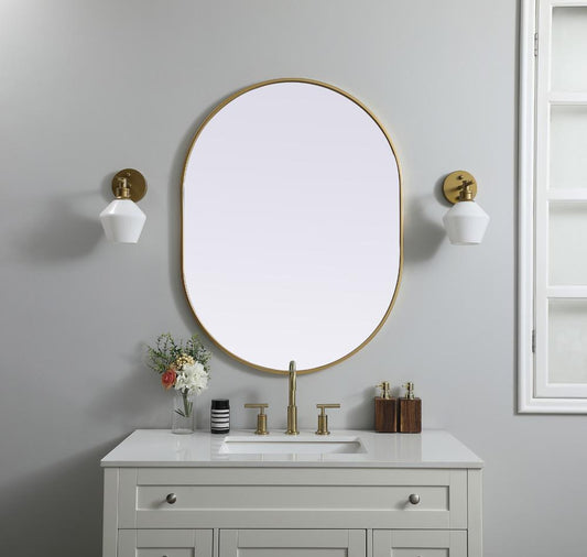 Elegant Furniture & Lighting - Asha Metal Frame Oval Mirror 30x40 Inch in Brass - MR2A3040BRS view 2