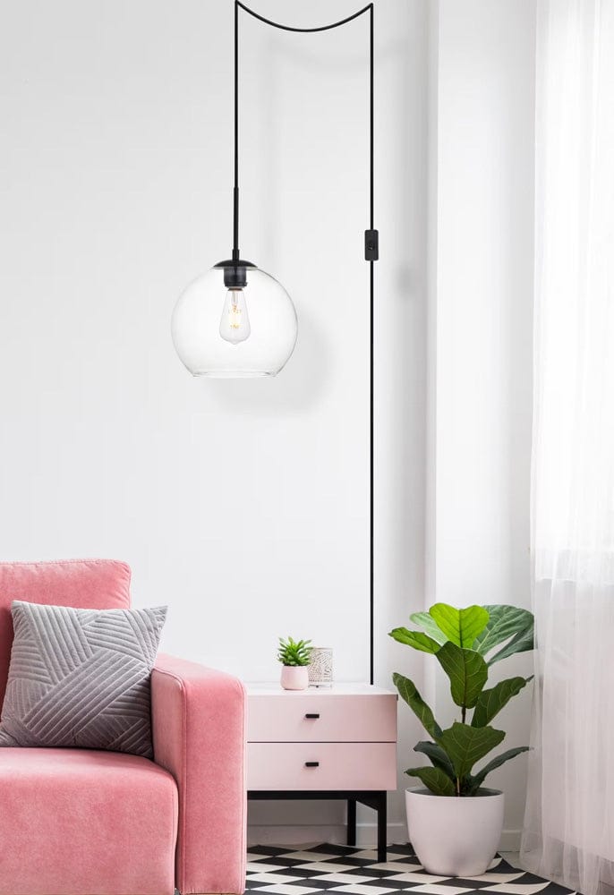 Elegant Furniture & Lighting - Baxter 1 Light Black plug-in Pendant With Clear Glass - LDPG2212BK view 6