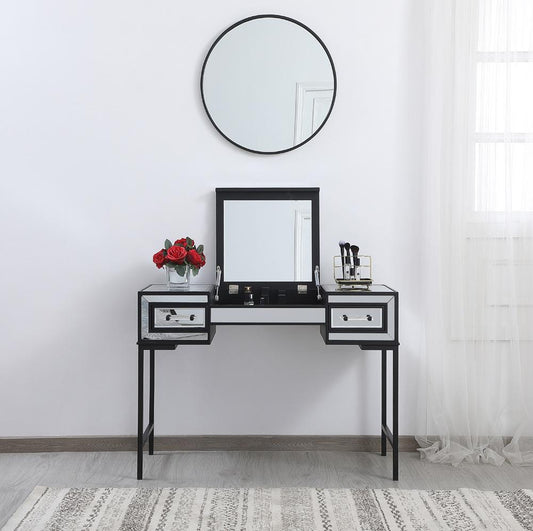 Elegant Furniture & Lighting - Beau 42 inch mirrored flip top vanity table in black - MF73020BK veiw 2