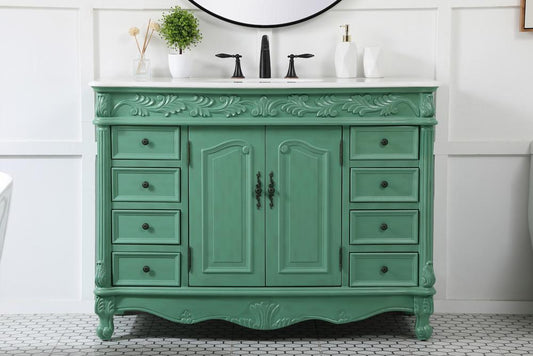 Elegant Furniture & Lighting - Bordeaux 48 inch Single Bathroom vanity in vintage mint with ivory white engineered marble - VF-1039VM-VW veiw 2
