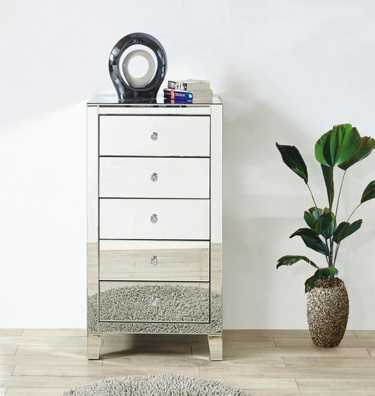 Elegant Furniture & Lighting - Contempo 5 Drawer Chest 24 in x 18 in x 45 in.in clear mirror - MF6-1051 veiw 2