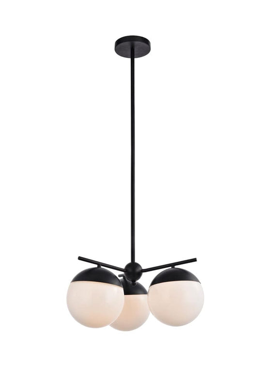 Elegant Furniture & Lighting - Eclipse 3 Lights Black Pendant With Frosted White Glass - LD6128BK view 2