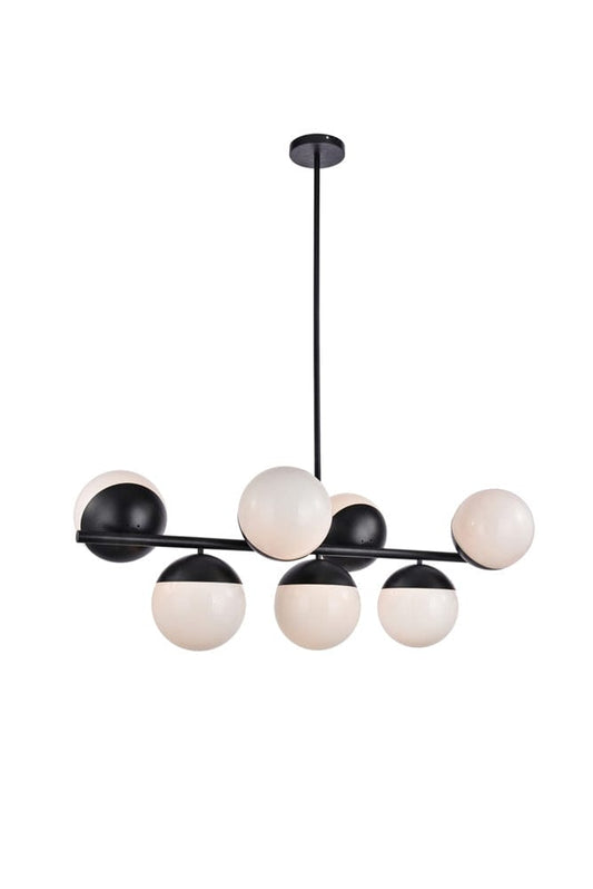 Elegant Furniture & Lighting - Eclipse 7 Lights Black Pendant With Frosted White Glass - LD6134BK view 2