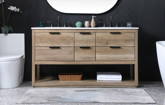 Elegant Furniture & Lighting - Larkin 60 Inch Double Bathroom Vanity In Natural Oak - VF19260DNT veiw 2