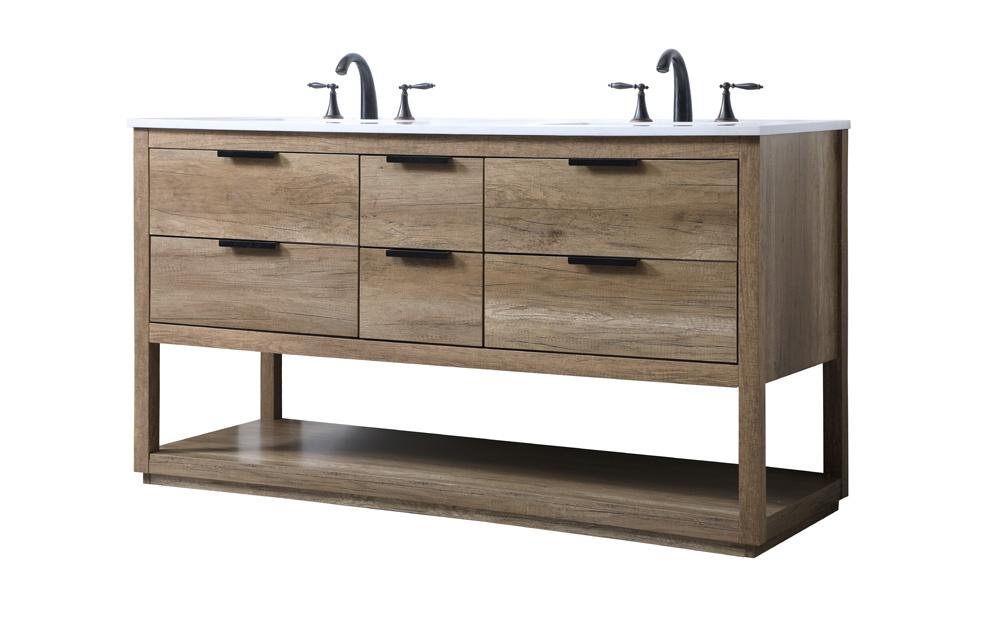 Elegant Furniture & Lighting - Larkin 60 Inch Double Bathroom Vanity In Natural Oak - VF19260DNT veiw 8