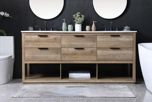 Elegant Furniture & Lighting - Larkin 72 Inch Double Bathroom Vanity In Natural Oak - VF19272DNT veiw 2