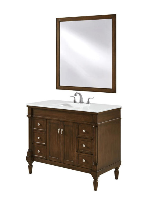 Elegant Furniture & Lighting - Lexington 42 inch Single Bathroom vanity in Walnut with ivory white engineered marble - VF13042WT-VW view 2