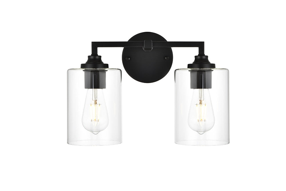 Elegant Furniture & Lighting - Mayson 2 light Black and Clear Bath Sconce - LD7315W14BLK veiw 1