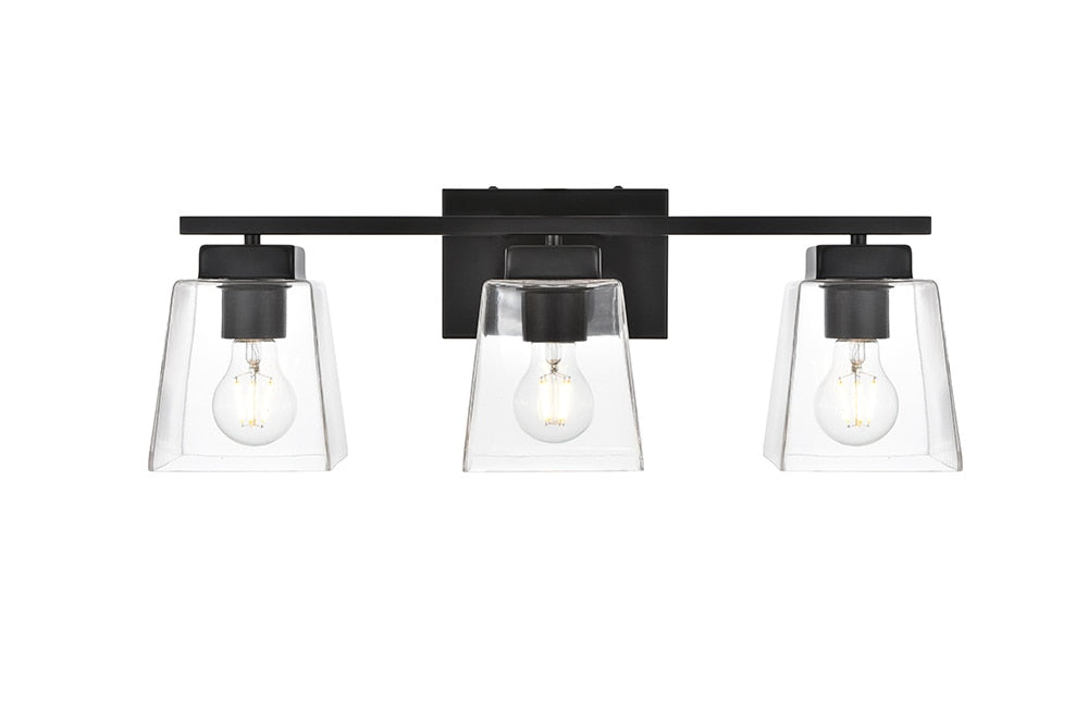 Elegant Furniture & Lighting - Merrick 3 light Black and Clear Bath Sconce - LD7312W23BLK veiw 1