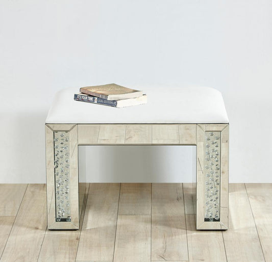 Elegant Furniture & Lighting - Modern 26 inch Crystal Vanity Leather stool in Clear Mirror Finish - MF91018 veiw 2