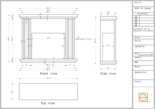 Elegant Furniture & Lighting - Modern 47.5 in. Crystal mirrored mantle with wood log insert fireplace - MF9901-F1 veiw 2