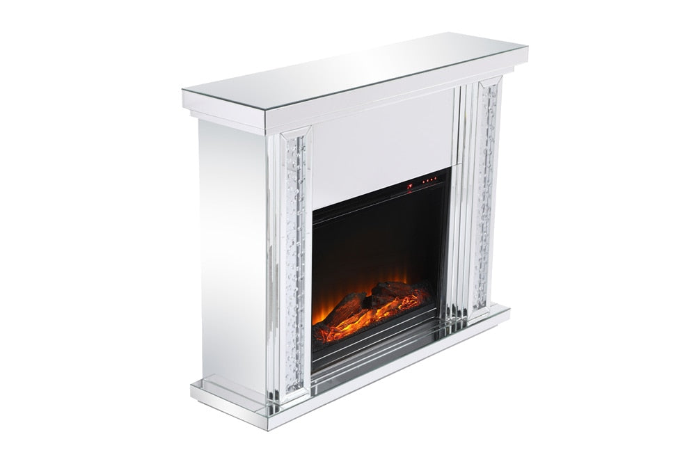 Elegant Furniture & Lighting - Modern 47.5 in. Crystal mirrored mantle with wood log insert fireplace - MF9901-F1 veiw 12