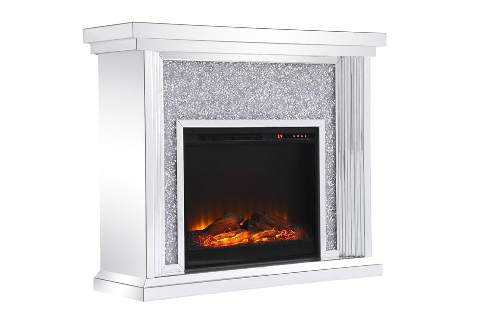 Elegant Furniture & Lighting - Modern 47.5 in. Crystal mirrored mantle with wood log insert fireplace - MF9902-F1 veiw 13