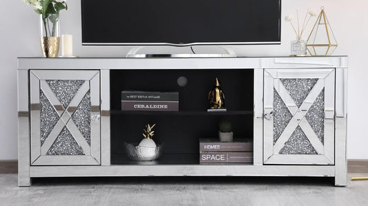 Elegant Furniture & Lighting - Modern 59 in. crystal mirrored TV stand - MF9903 veiw 2