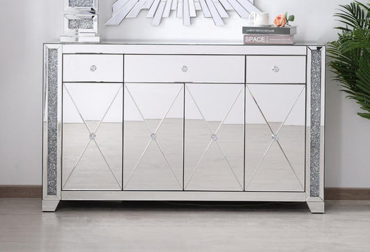 Elegant Furniture & Lighting - Modern 60 in silver crystal mirrored credenza - MF92058 veiw 2
