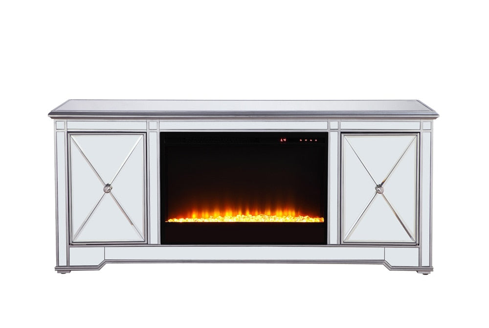 Elegant Furniture & Lighting - Modern 60 in. mirrored TV stand with crystal fireplace insert in antique silver - MF601S-F2 veiw 1