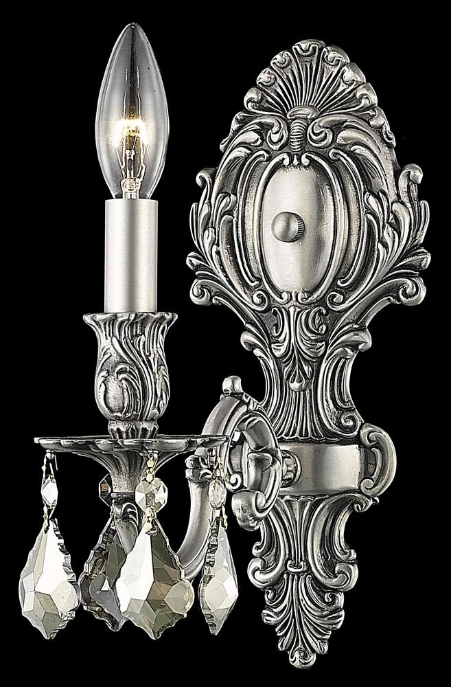 Elegant Furniture & Lighting - Monarch 1 light Pewter Wall Sconce Golden Teak (Smoky) Royal Cut Crystal - 9601W5PW-GT/RC veiw 1