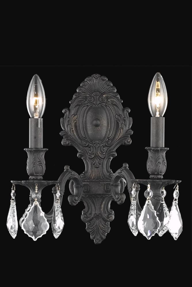 Elegant Furniture & Lighting - Monarch 2 light Dark Bronze Wall Sconce Clear Royal Cut Crystal - 9602W10DB/RC veiw 1