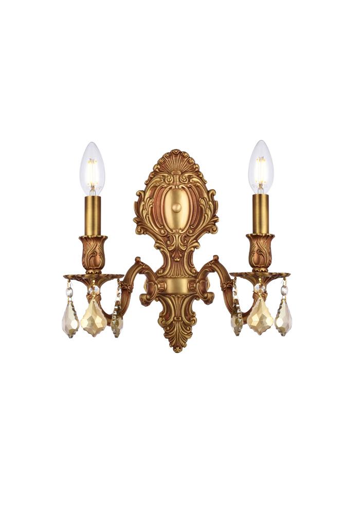 Elegant Furniture & Lighting - Monarch 2 light French Gold Wall Sconce Golden Teak (Smoky) Royal Cut Crystal - 9602W10FG-GT/RC veiw 1