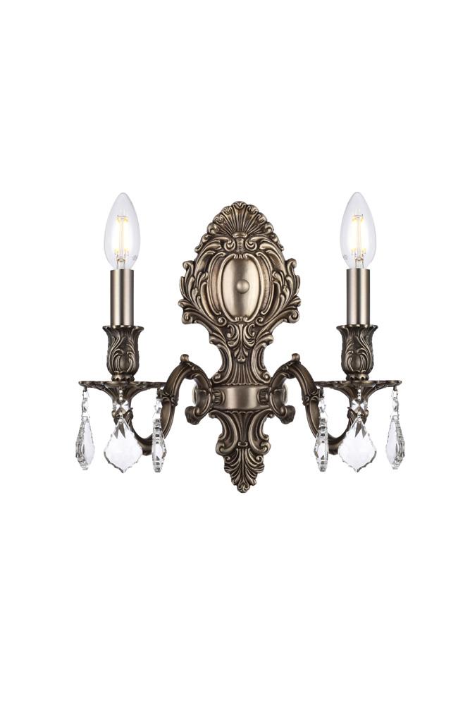 Elegant Furniture & Lighting - Monarch 2 light Pewter Wall Sconce Clear Royal Cut Crystal - 9602W10PW/RC veiw 1