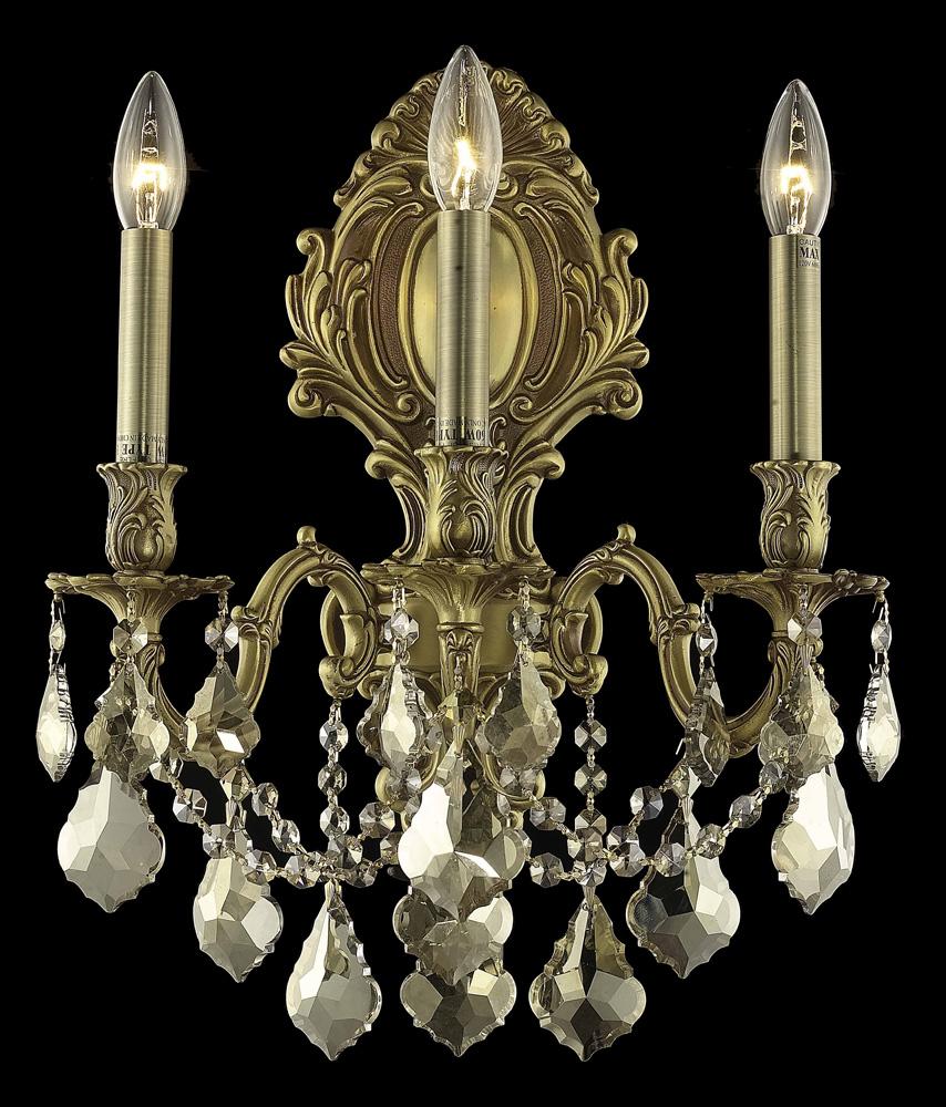 Elegant Furniture & Lighting - Monarch 3 light French Gold Wall Sconce Golden Teak (Smoky) Royal Cut Crystal - 9603W14FG-GT/RC veiw 1