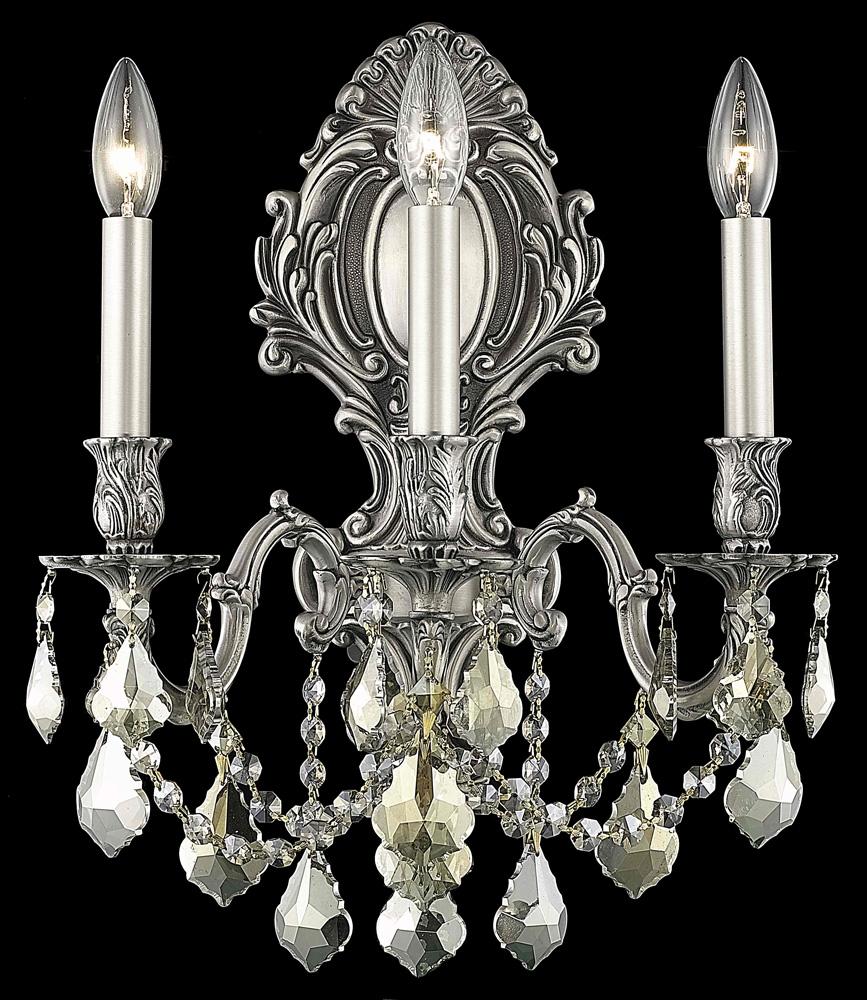 Elegant Furniture & Lighting - Monarch 3 light Pewter Wall Sconce Golden Teak (Smoky) Royal Cut Crystal - 9603W14PW-GT/RC veiw 1