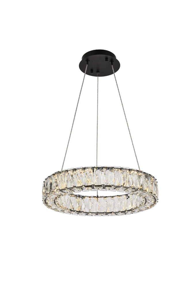 Elegant Furniture & Lighting - Monroe 17 inch LED round Single pendant in black - 3503D17BK veiw 1