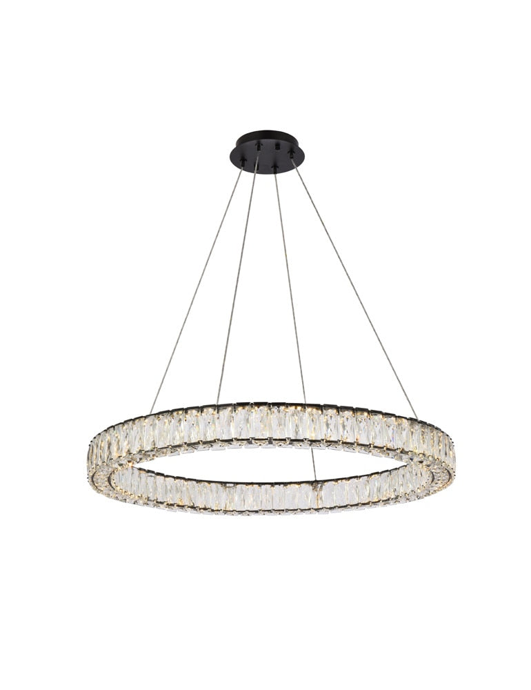 Elegant Furniture & Lighting - Monroe 31 inch LED round Single pendant in black - 3503D31BK veiw 1