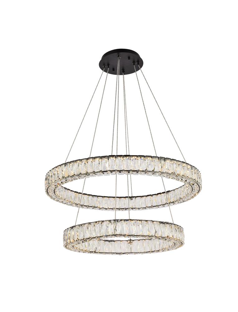 Elegant Furniture & Lighting - Monroe 32 inch LED double ring chandelier in black - 3503G32BK veiw 1