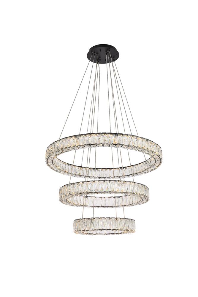 Elegant Furniture & Lighting - Monroe 32 inch LED triple ring chandelier in black - 3503G3LBK veiw 1