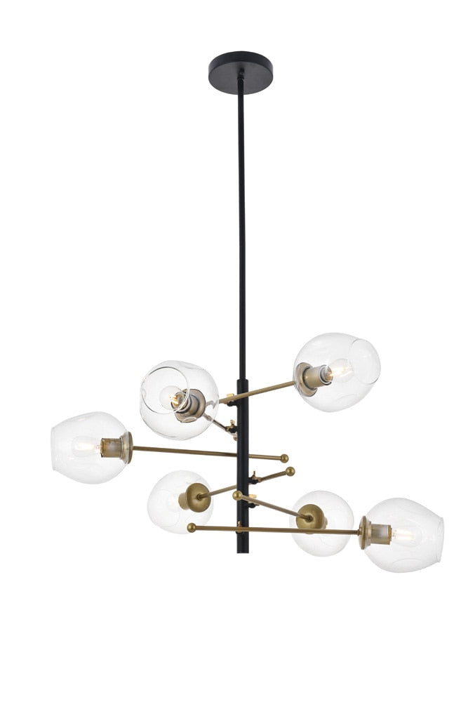 Elegant Furniture & Lighting - Paragon 6 light Matte Black and Brass Pendant - LD5053D32BRB veiw 1