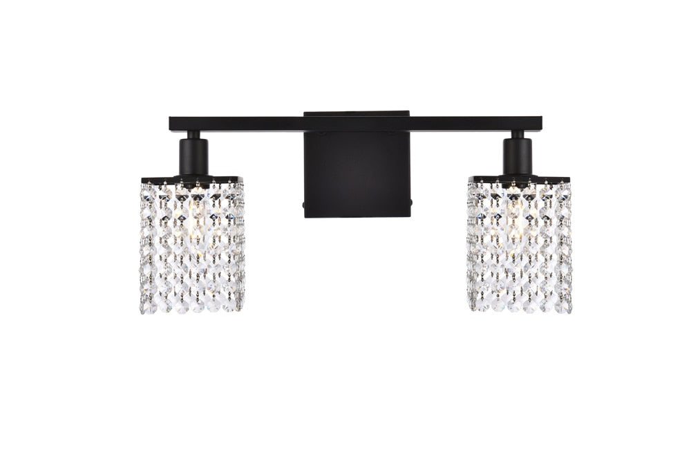 Elegant Furniture & Lighting - Phineas 2 lights bath sconce in black with clear crystals - LD7008BK veiw 1