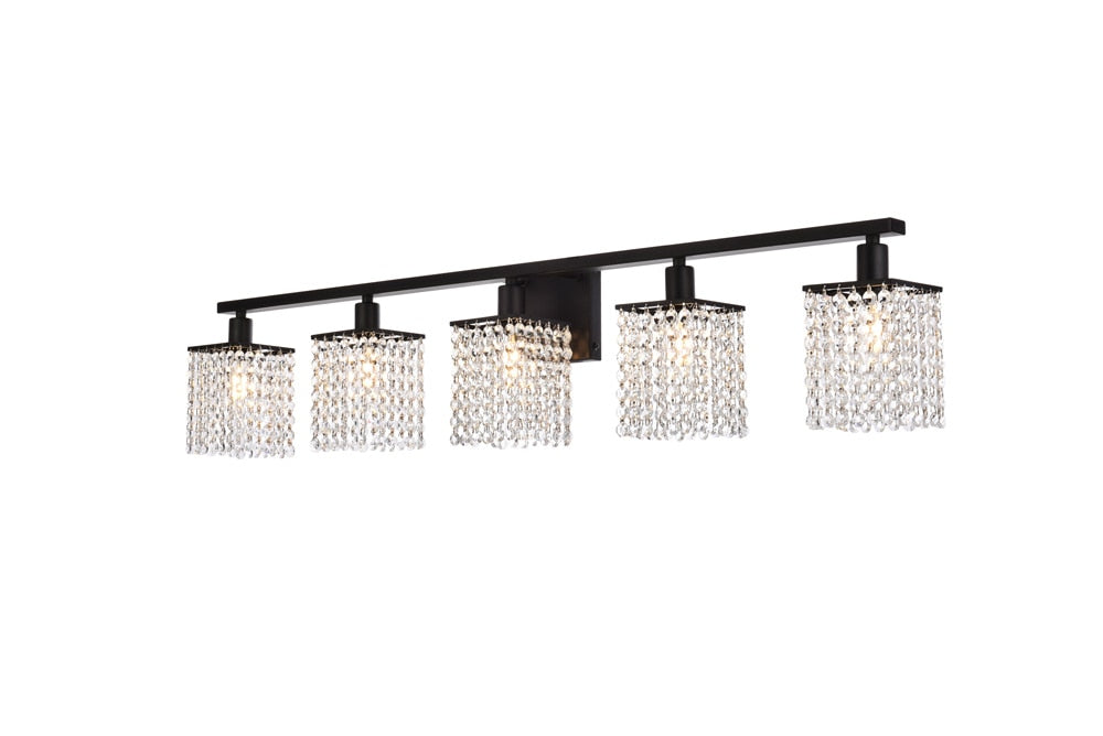Elegant Furniture & Lighting - Phineas 5 lights bath sconce in black with clear crystals - LD7014BK veiw 1