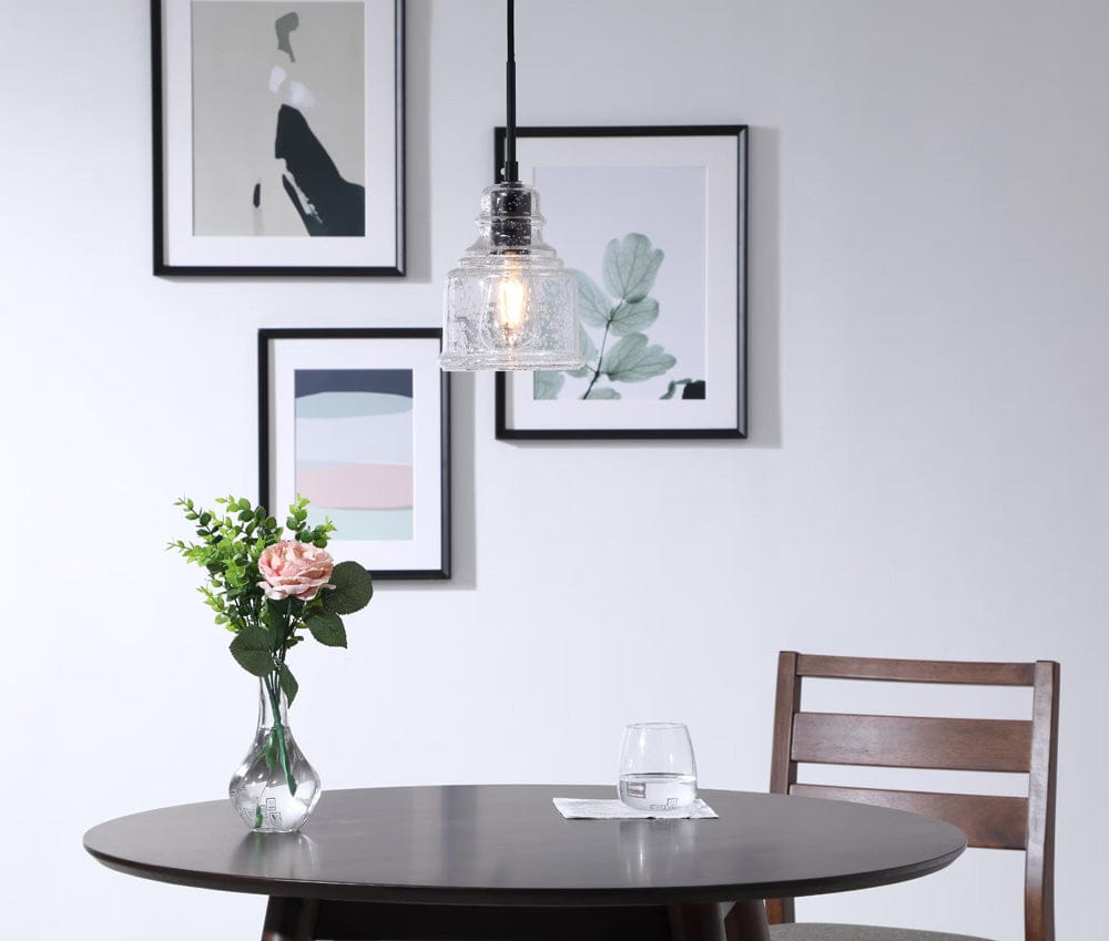 Elegant Furniture & Lighting - Pierce 1 light Black and Clear seeded glass pendant - LD6195BK view 8