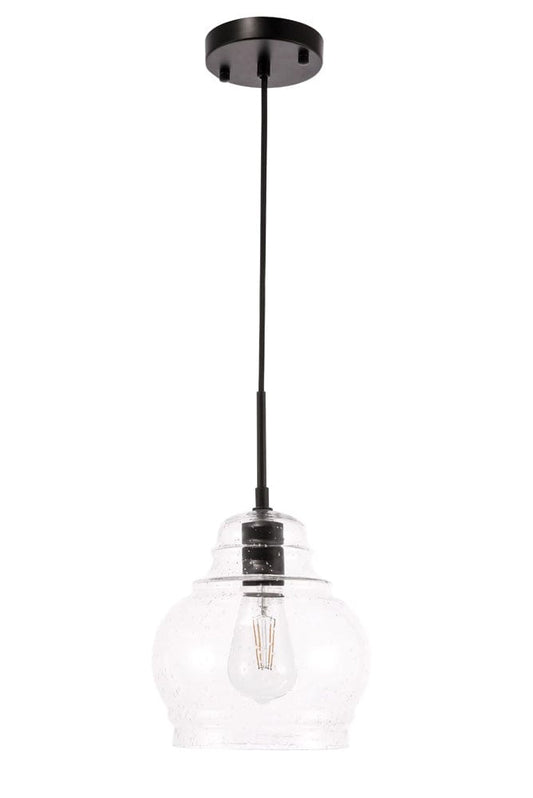 Elegant Furniture & Lighting - Pierce 1 light Black and Clear seeded glass pendant - LD6198BK view 3