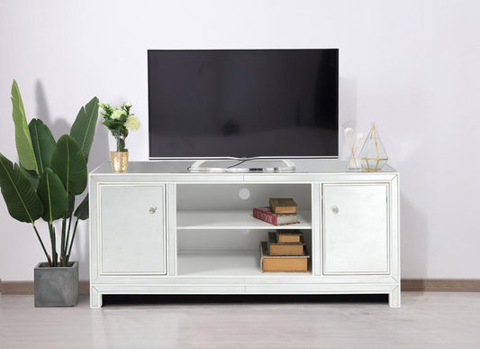 Elegant Furniture & Lighting - Reflexion 60 in. mirrored TV stand in white - MF701WH veiw 2