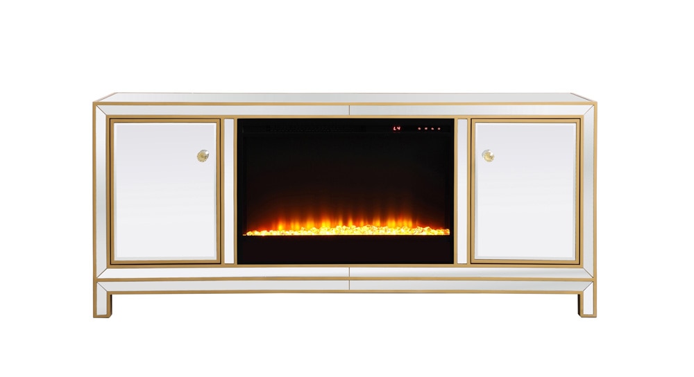 Elegant Furniture & Lighting - Reflexion 60 in. mirrored tv stand with crystal fireplace in gold - MF701G-F2 veiw 1