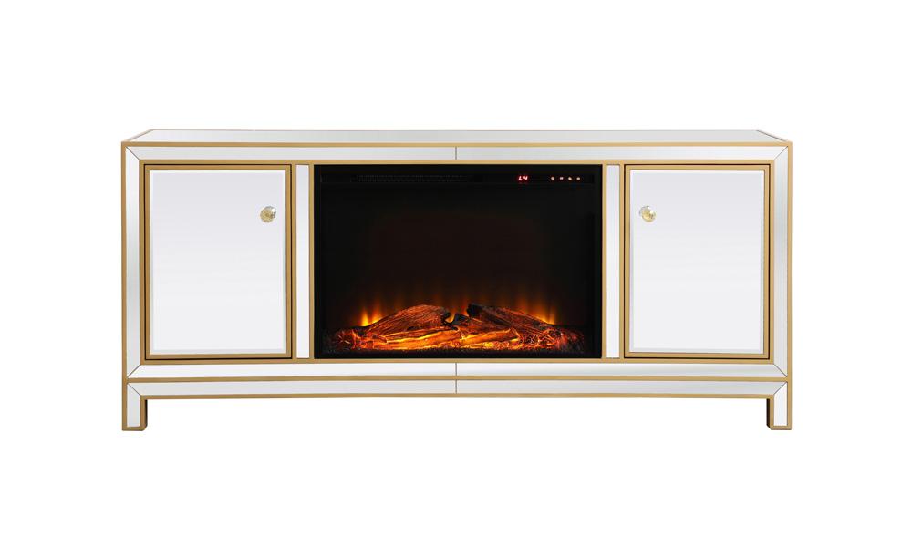Elegant Furniture & Lighting - Reflexion 60 in. mirrored tv stand with wood fireplace in gold - MF701G-F1 veiw 1