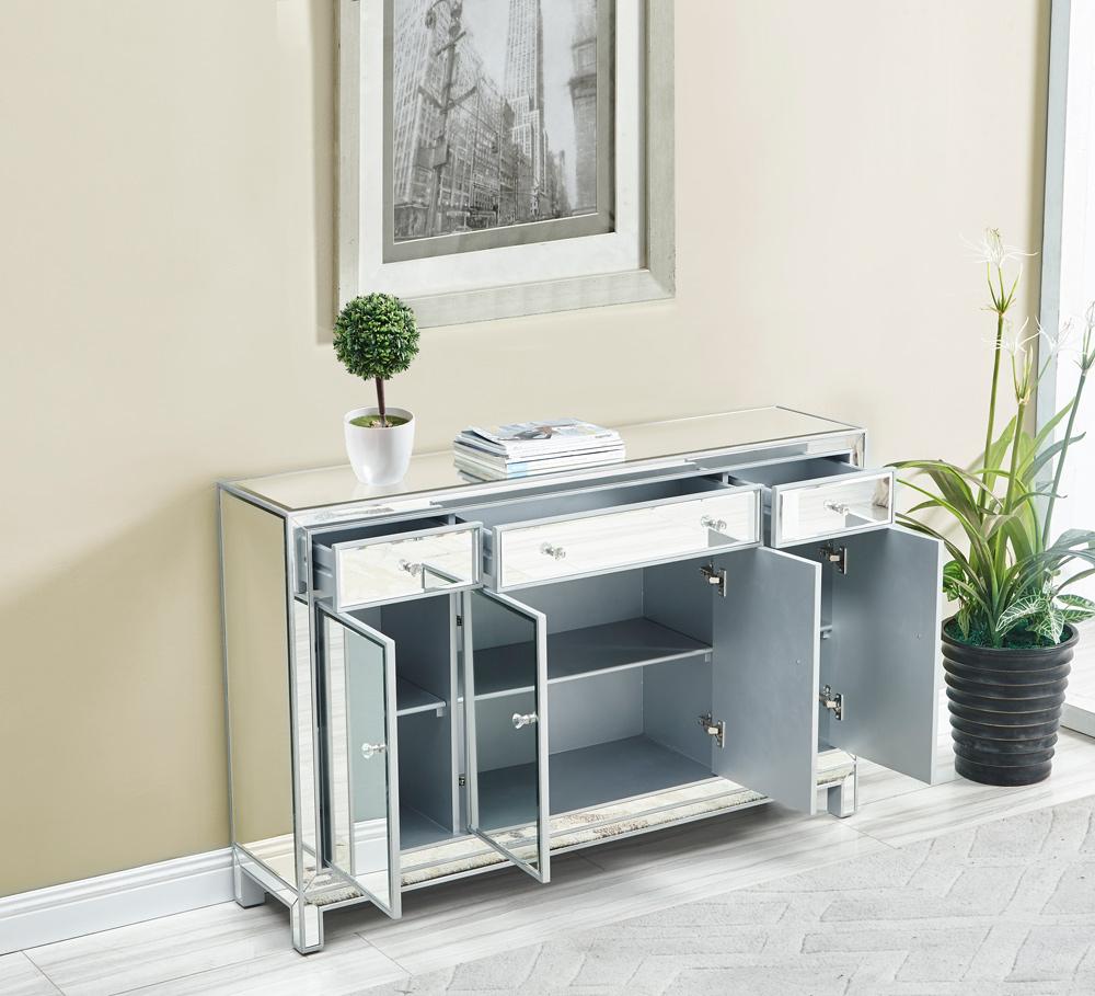 Elegant Furniture & Lighting - Reflexion Buffet Cabinet 3 drawers 4 doors 56in. W x 13in. D x 36in. H in antique silver paint - MF72001 veiw 11